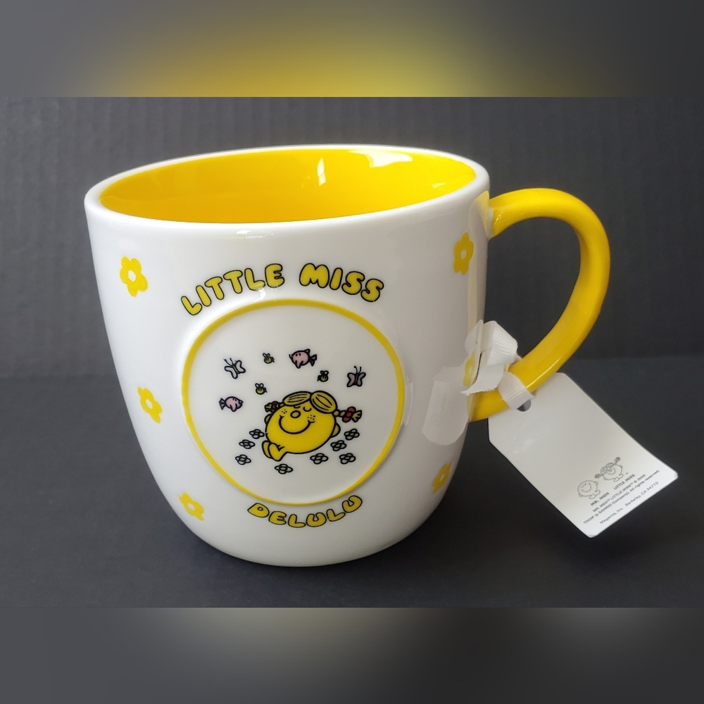 Magenta Mr. Men Little Miss Memes Delulu 18oz Mug- Yellow and White